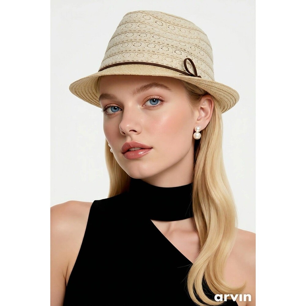 Accessorize Straw Paper Sun Hat Ivory Brown Ribbon Women's One Size